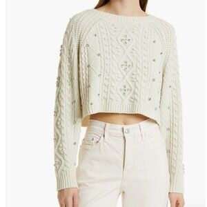 ba&sh Otello Crystal Embellished Mixed Stitch Crop Wool Sweater (reversible)